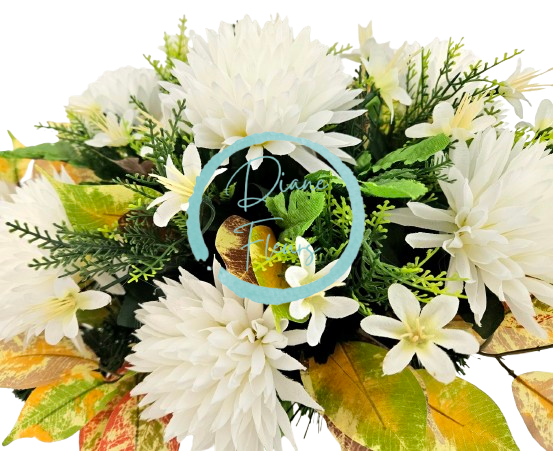 Sympathy arrangement made of artificial Chrysanthemums and Accessories 60cm x 30cm x 28cm