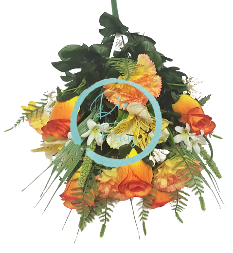 Ruža & Alstromeria & Karafiát x18 kytica oranžová, žltá 50cm umelá