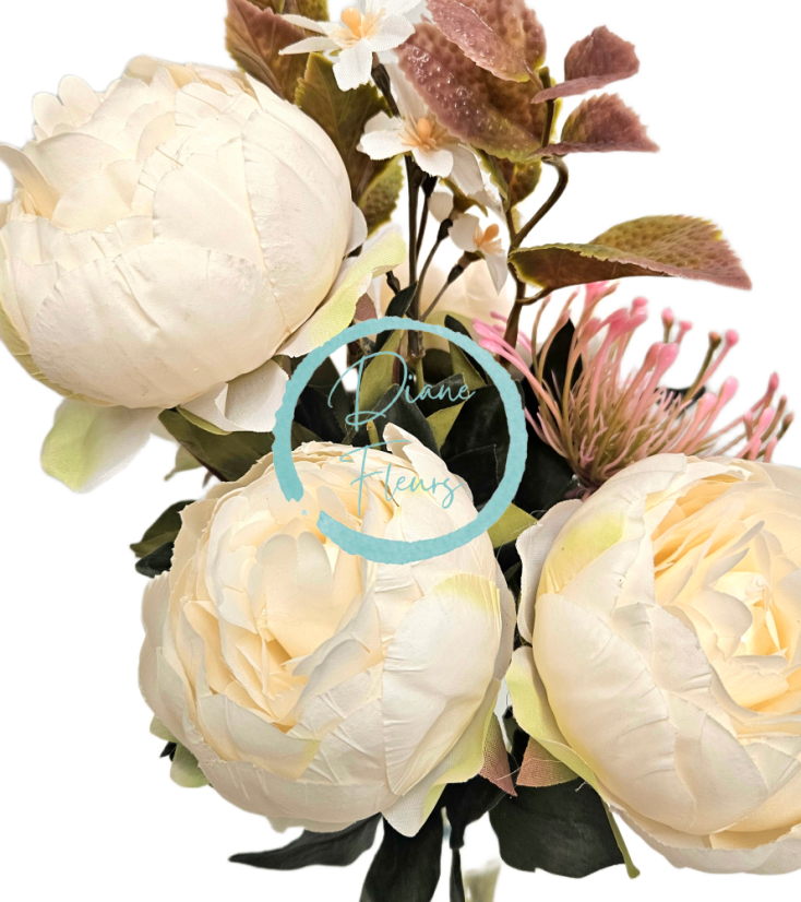Luksusowy Bukiet piwonii 48cm sztuczny kremowy