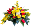 Aranžmán betonka umelé tulipány, zlatý dážď, fialky, veľkonočné vajíčka a doplnky 50cm x 40cm x 23cm