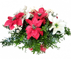 Künstliche Weihnachtssterne im Blumentopf, 45cm x 30cm, Rot, Weiß