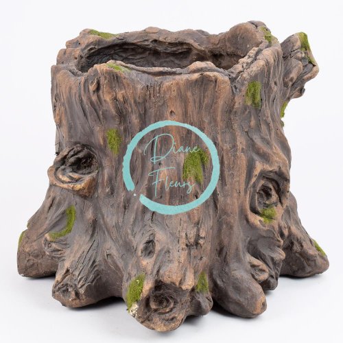 Decorative stoneware flowerpot tree stump 30,5cm x 30,5cm x 26cm
