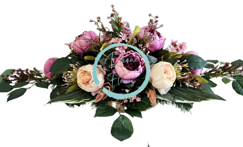 Aranjament de lux pentru cimitir de bujori artificiali si accesorii 100cm x 50cm x 30cm AS1075