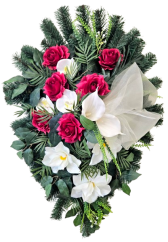 Künstliche Kranz Blatt-förmig mit künstliche Rosen, Callas, Orchideen und Zubehör 90cm x 60cm