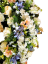 Coroană funerara de pin Inima Exclusiv Bujori artificiali, Trandafiri, Delphinium si Accesorii 100cm x 90cm