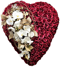 Künstliche Trauerkranz Herz Exklusiv Rosen, Orchideen und Zubehör 75cm x 60cm