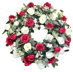 Coroană funerara de pin Exclusiv trandafiri, bujori si accesorii 75cm