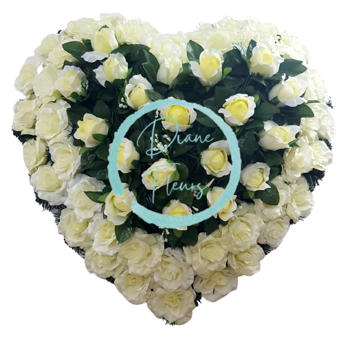Wianek żałobny "Serce" z róż 65cm x 65cm kremowy sztuczny