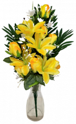 Buchet de Trandafiri și Crini x18 galben 62cm flori artificiale
