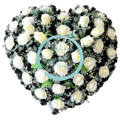 Smútočný veniec "Srdce" z umelých ruží 80cm x 80cm krémový