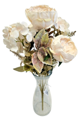 Buchet de bujori & hortensie 50cm flori artificiale crem