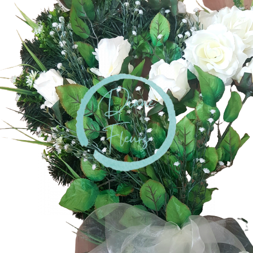 Artificial Wreath Heart Shaped with Roses and accessories 70cm x 70cm Cream, Green