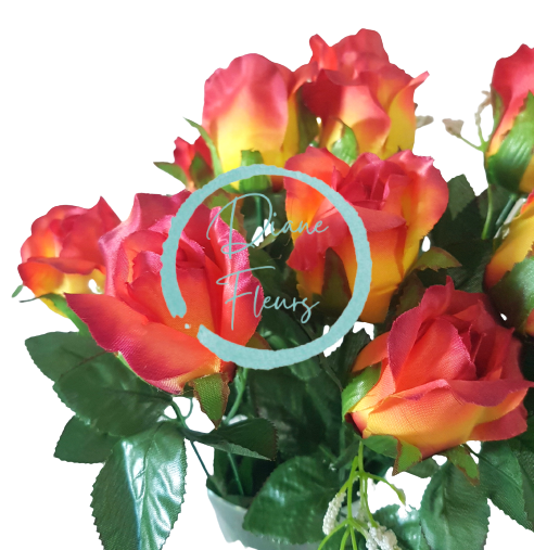 Buchet de trandafiri roșu și galben "12" 17,7 inches (45cm) flori artificiale