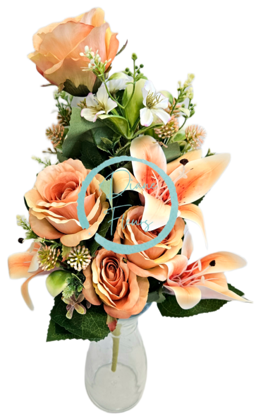 Exclusive artificial bouquet Roses, Lilies and accessories x13 54cm x 30cm Orange