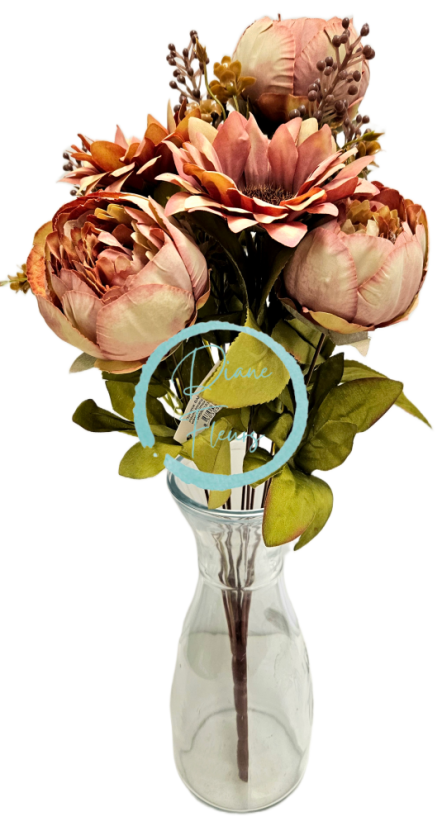 Artificial Peonies and Sunflowers luxury bouquet 50cm Brown