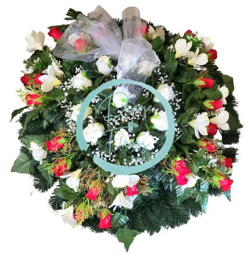 Pogrebni vijenac umjetne ruže, ljiljani, alstromerija i dodaci Ø 80cm