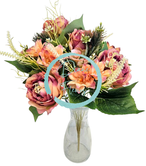 Bukiet piwonii i akcesoria 48cm sztuczny różowo-fioletowy