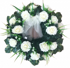 Pogrebni vijenac s umjetnim ružama i dodaci Ø 60cm kremasta