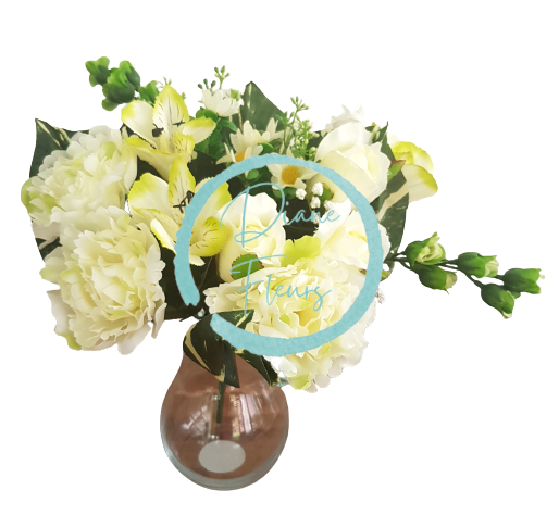 Peonia Pivonka & Alstroméria kytica krémová 38cm umelá