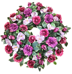 Coroană funerara de pin Exclusiv trandafiri, gladiole, dalii si accesorii 75cm