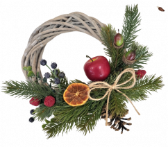Vánoční proutěný věnec zdobený sušenými plody, jablíčkem a doplňky Ø 20cm