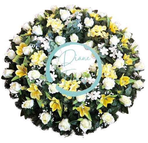 Großer Künstliche Kranz mit Rosen, Lilien, Alstroemeria und Zubehör Ø 85cm