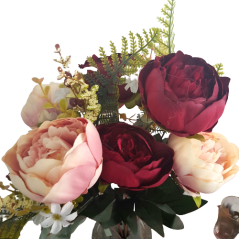 Exclusive Pivonky Peonie kytica x11 50cm vínová & ružová umelá