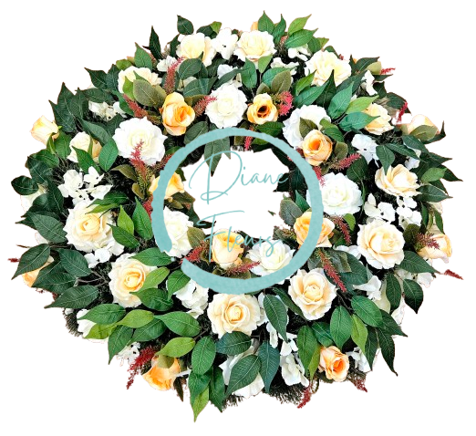 Luxusný smútočný veniec borovicový exclusive ruže, hortenzie a doplnky 90cm