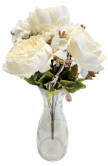 Изкуствен букет от божури, хортензии и аксесоари х9 44 см кремави