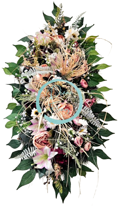 Luxusní věnec borovicový exclusive pivoňky, lilie, kamélie a doplňky 75cm x 45cm AS947