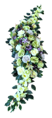 Nagrobni venec iz umetnih vrtnic, gerber, gladiolov in dodatkov 150cm x 50cm