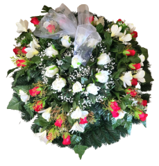 Künstliche Kranz die Ring-förmig mit Rosen, Lilien, Alstroemeria und Zubehör Ø 80cm