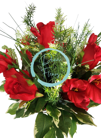Viazaná kytica Exclusive ruže, gladioly, doplnky 53cm umelá