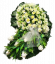 Luxusní smuteční věnec "Slza zahnutá" z umělých růží a hortenzií a doplňky 85cm x 50cm