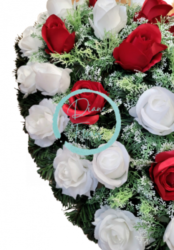 Wianek żałobny "Serce" ze sztucznych róż i mieczyków 80cm x 80cm