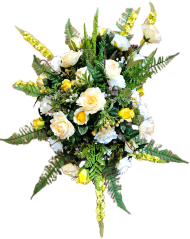 Großes Trauergesteck Exclusive aus künstliche Rosen, Farn und Accessoires 110cm x 85cm