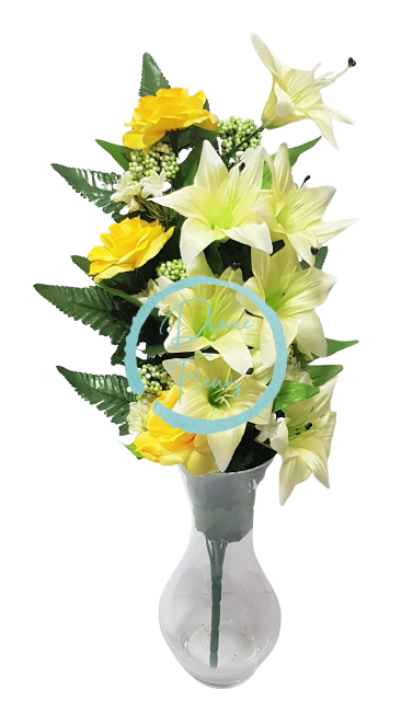 Exclusive Růže & Lilie kytice krémová & žlutá 57cm umělá