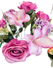 Buchet de trandafiri & crini x12 44cm flori artificiale violet