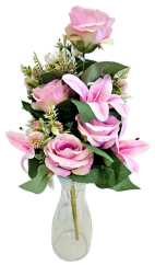 Exclusive artificial bouquet Roses, Lilies and accessories x13 54cm x 30cm Pink