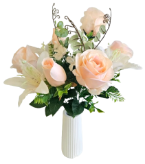 Artificial Roses & Lilies Flowers Bouquet x12 48cm Salmon