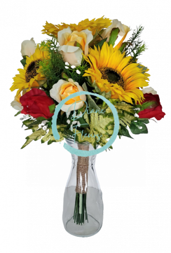 Buchet de trandafiri, floarea soarelui, accesorii Exclusive 48cm flori artificiale