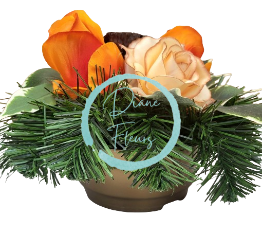 Sympathy arrangement made of artificial Roses and Accessories 25cm x 15cm