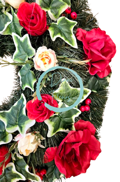 Corona funebre di rose e peonie artificiali 60 cm AS903