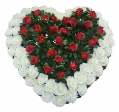 Temetési koszorú "szív" rózsák 65cm x 65cm krém, piros