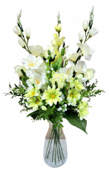 Viazaná kytica Exclusive ruže, gladioly, margarétky a doplnky 68cm umelá