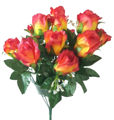 Buchet de trandafiri roșu și galben "12" 17,7 inches (45cm) flori artificiale