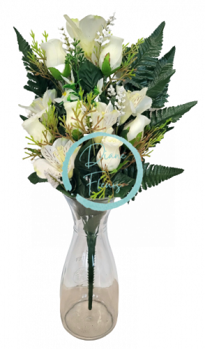 Künstliche Rosen und Alstroemeria Inkalilien Strauß x12 52cm Creme