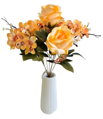 Buchet de trandafiri si hortensii x7 44cm portocaliu flori artificiale
