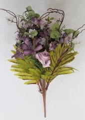Růže & Lilie kytice fialová 52cm umělá