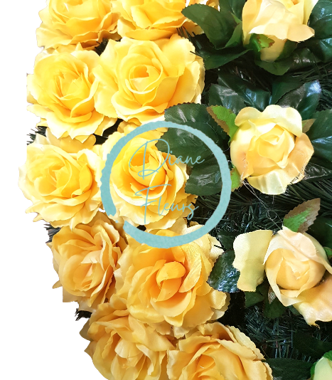 Smuteční věnec "Srdce" z umělých růží 80cm x 80cm žlutý AS328
